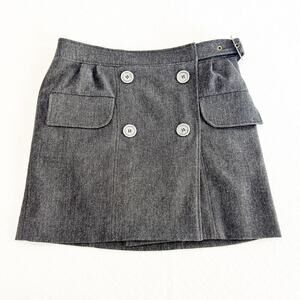 Kate Sylvester Gray Military Short Skirt Fully Lined Button Front Size L